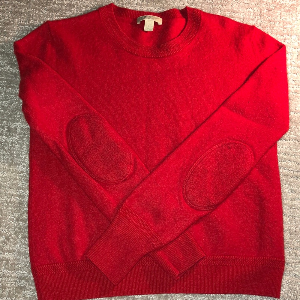 Burberry Sweater: Red Long Sleeve with Elbow Pads.